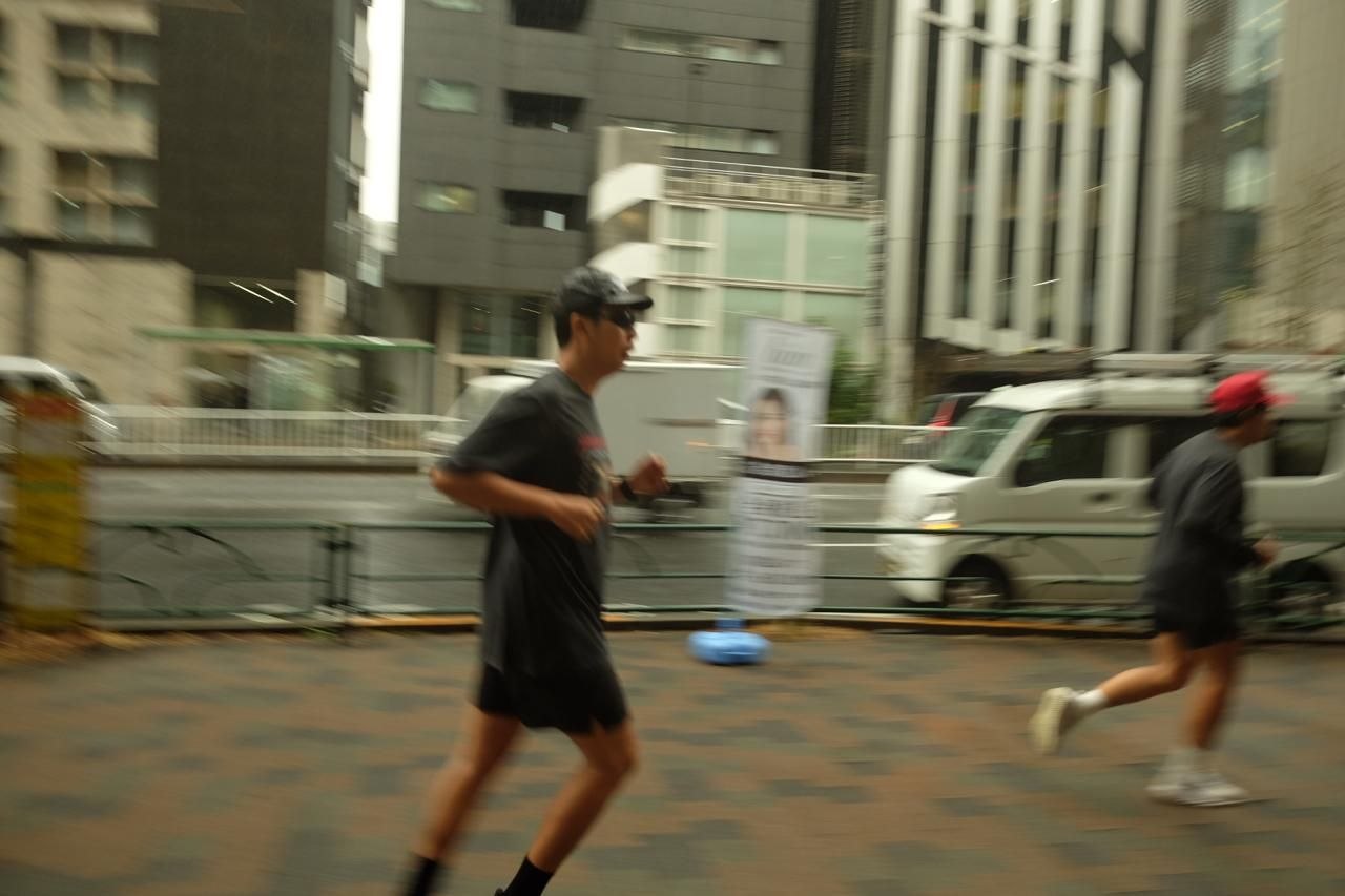 Runner moving through the city